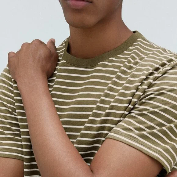 Everlane The Organic Cotton Crew | Uniform Olive Stripe M - Picture 3 of 8